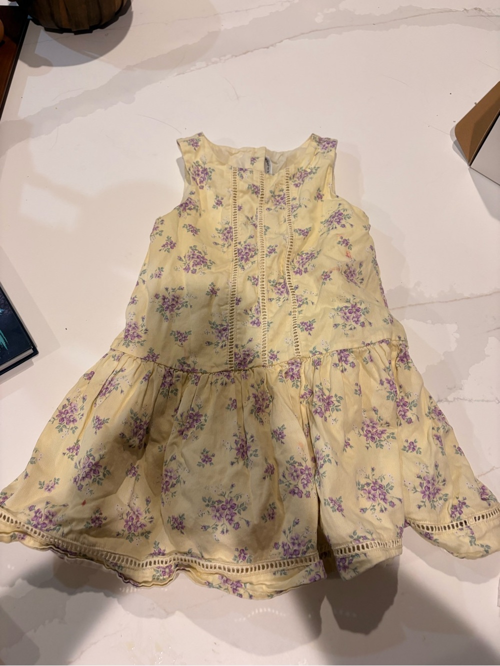 Janie and Jack Pale Yellow Floral Eyelet Trim Sundress